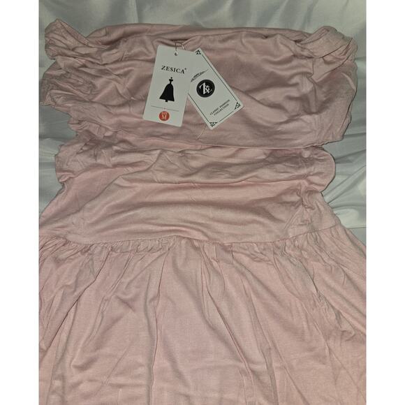 ZESICA Women's Off The Shoulder Light Pink Maxi Dress Sleeveless Casual Slim - Picture 3 of 3